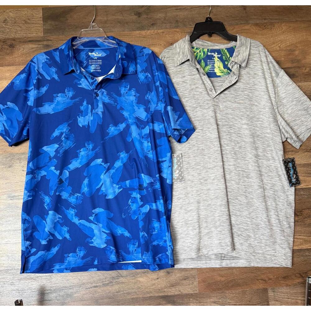 BIRDIE BOUND Golf Polos Lot of 2 Mens L Blue and Gray Performance Shirts